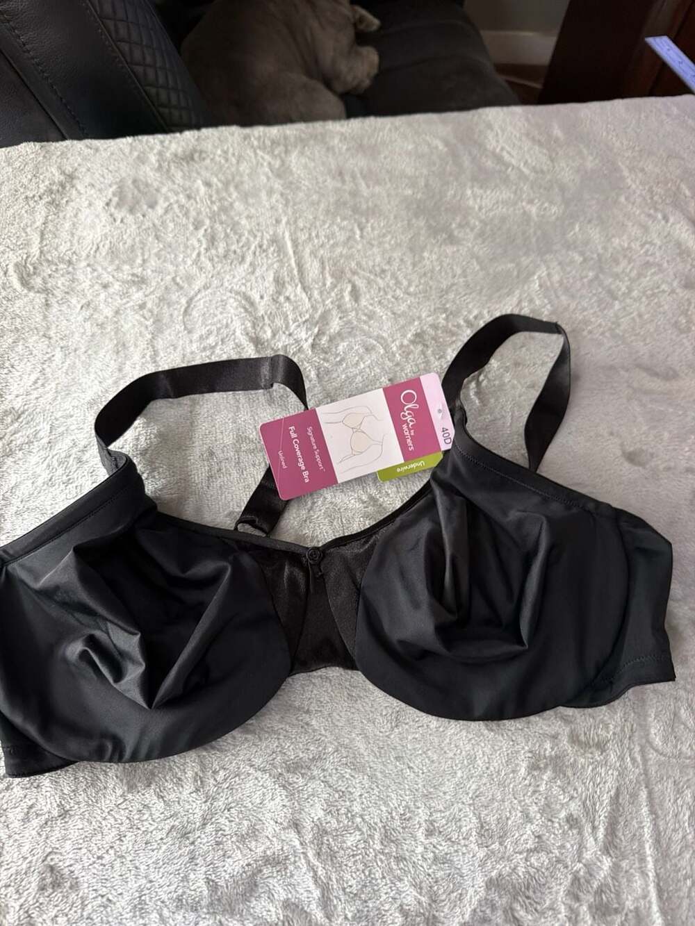 Olga by Warners Signature Support Unlined Full Coverage Underwire Bra 40D Black